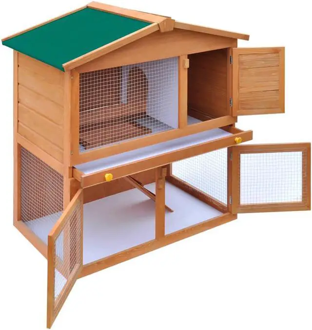 Alt view image 6 of 10 - Outdoor Rabbit Hutch Small Animal House Pet Cage 3 Doors Wood