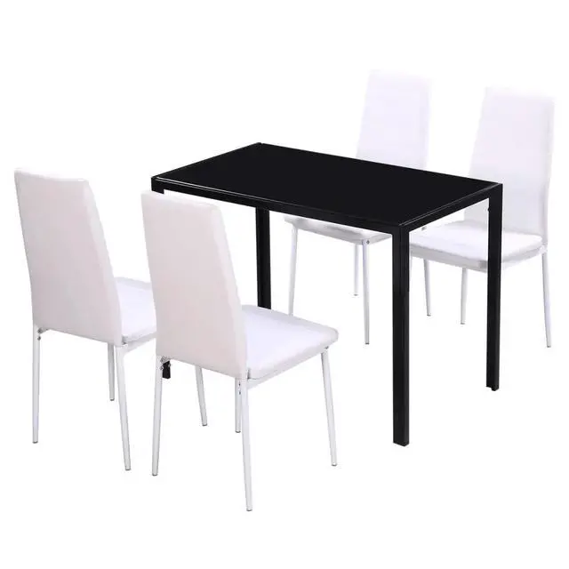 Alt view image 8 of 10 - vidaXL Five Piece Dining Table and Chair Set Black and White
