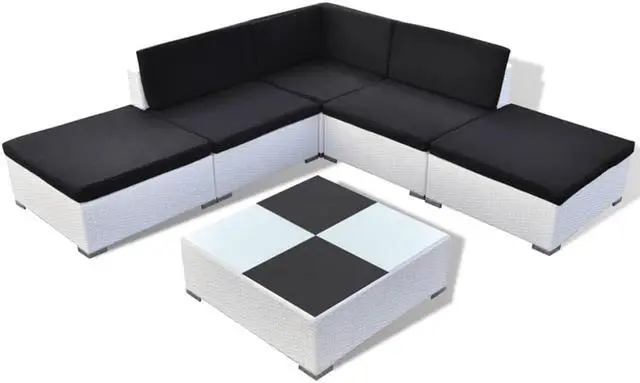 Alt view image 2 of 7 - vidaXL Patio Furniture Set 6 Piece Sofa with Coffee Table Poly Rattan White
