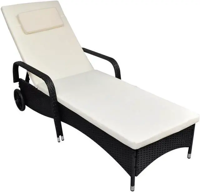 Alt view image 5 of 9 - vidaXL Patio Lounge Chair Sunlounger Sunbed with Cushion Black Poly Rattan