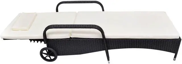 Alt view image 11 of 15 - vidaXL Patio Lounge Chair Sunlounger Sunbed with Cushion Black Poly Rattan