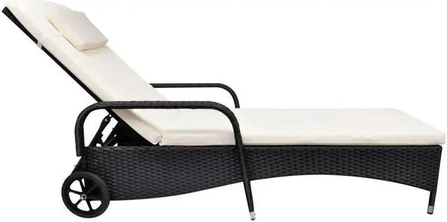 Alt view image 10 of 15 - vidaXL Patio Lounge Chair Sunlounger Sunbed with Cushion Black Poly Rattan