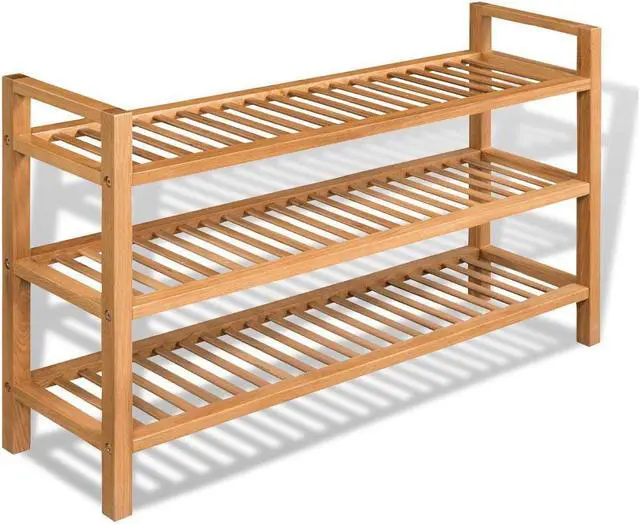 Main image of vidaXL Solid Oak Wood Shoe Rack with 3 Shelves 23.6" Hallway Footwear Storage