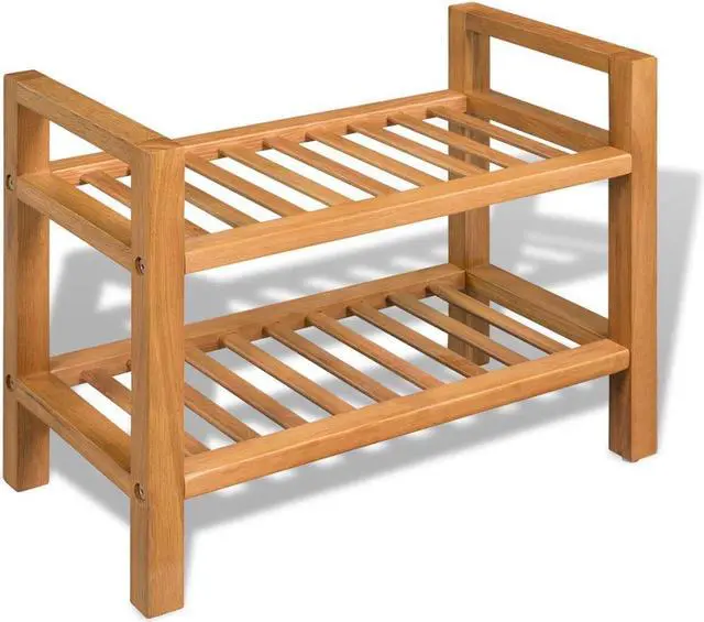 Main image of vidaXL Shoe Rack 2-Tier Shoe Storage Organizer Shoe Shelf Holder Solid Oak Wood