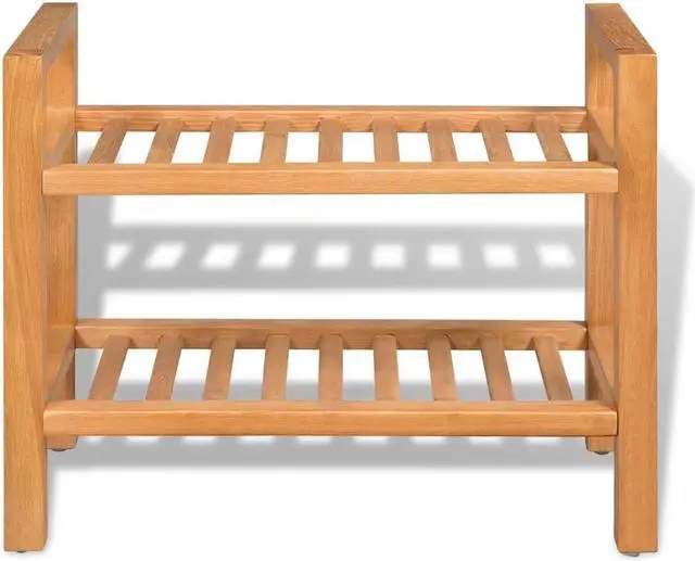 Alt view image 2 of 13 - vidaXL Shoe Rack 2-Tier Shoe Storage Organizer Shoe Shelf Holder Solid Oak Wood