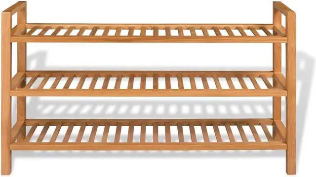 Alt view image 2 of 18 - vidaXL Solid Oak Wood Shoe Rack with 3 Shelves 23.6" Hallway Footwear Storage