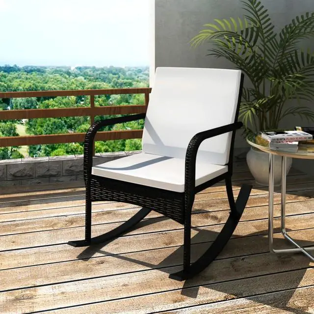 Alt view image 8 of 10 - vidaXL Outdoor Rocking Chair Black Poly Rattan