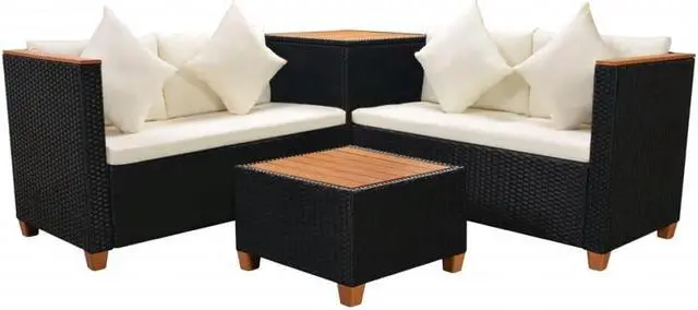 Alt view image 4 of 7 - vidaXL Patio Furniture Set 4 Piece Outdoor Sofa and Table Poly Rattan Black