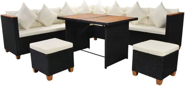 Alt view image 3 of 7 - vidaXL Patio Furniture Set 7 Piece Outdoor Sofa and Table Poly Rattan Black