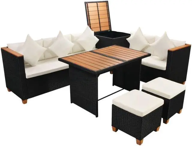 Alt view image 2 of 7 - vidaXL Patio Furniture Set 7 Piece Outdoor Sofa and Table Poly Rattan Black