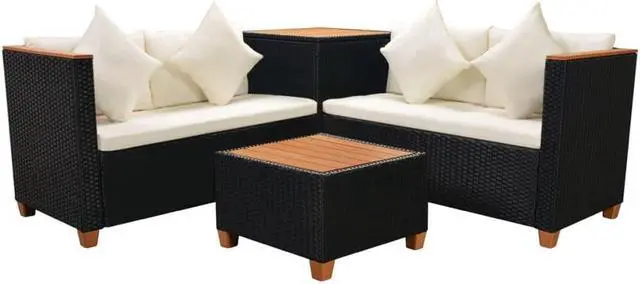 Alt view image 3 of 7 - vidaXL Patio Furniture Set 4 Piece Outdoor Sofa and Table Poly Rattan Black