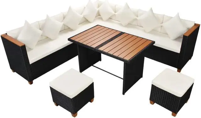 Alt view image 2 of 7 - vidaXL Patio Furniture Set 7 Piece Outdoor Sofa and Table Poly Rattan Black