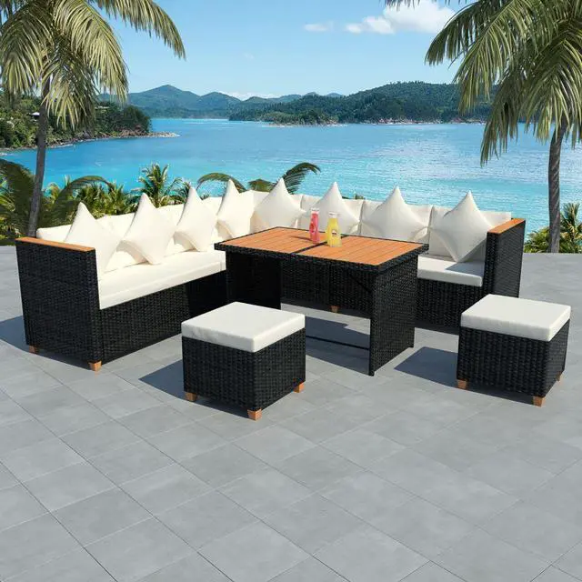 Main image of vidaXL Patio Furniture Set 7 Piece Outdoor Sofa and Table Poly Rattan Black