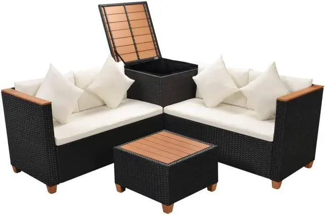 Alt view image 2 of 7 - vidaXL Patio Furniture Set 4 Piece Outdoor Sofa and Table Poly Rattan Black