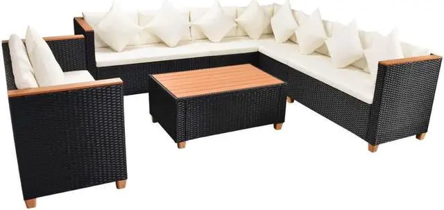 Alt view image 4 of 7 - vidaXL Patio Furniture Set 6 Piece Outdoor Sofa and Table Poly Rattan Black