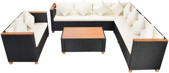 Alt view image 3 of 7 - vidaXL Patio Furniture Set 6 Piece Outdoor Sofa and Table Poly Rattan Black