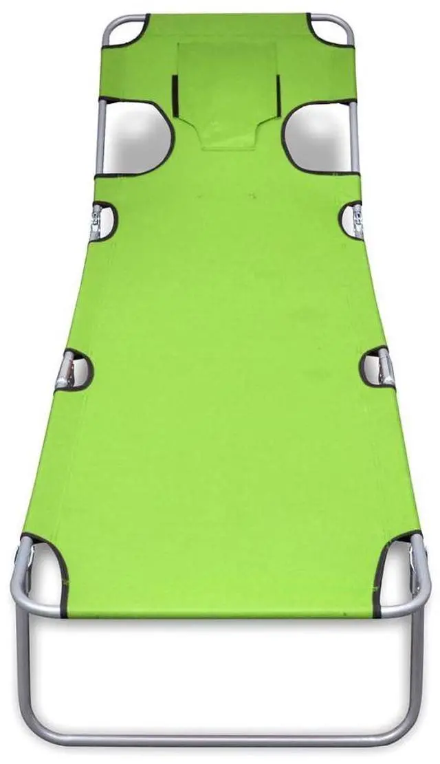 Alt view image 3 of 10 - vidaXL Reclining Sunlounger Green Patio Beach Camp Folding Chair Daybed Sunbed