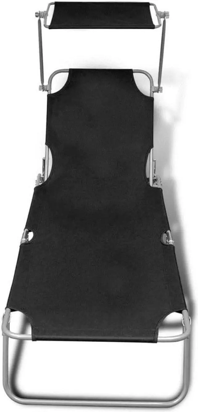 Alt view image 3 of 10 - vidaXL Sun Lounger Black Powder-Coated Steel, Polyester Standard