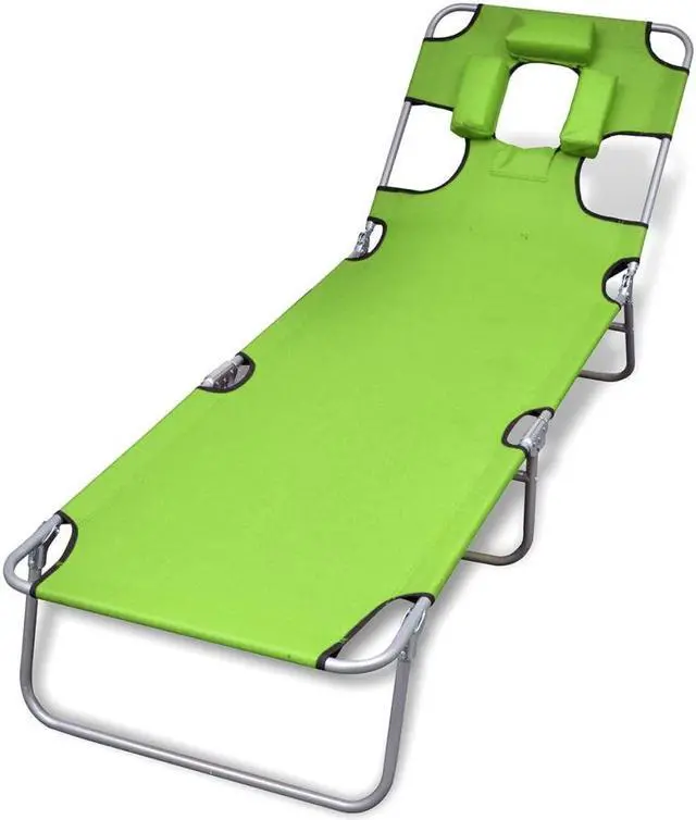 Main image of vidaXL Reclining Sunlounger Green Patio Beach Camp Folding Chair Daybed Sunbed