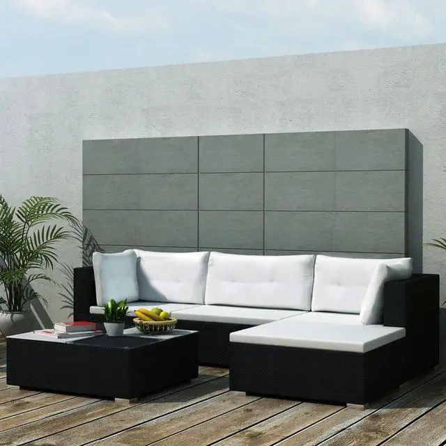 Main image of vidaXL Patio Furniture Set 5 Piece Sofa with Coffee Table Poly Rattan Black