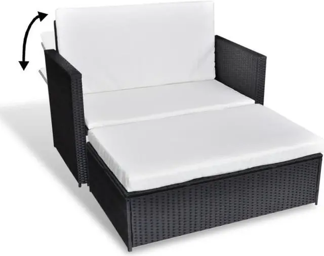 Alt view image 3 of 11 - vidaXL Patio Furniture Set 2 Piece Sleeper Sofa with Cushions PE Rattan Black
