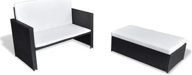Alt view image 2 of 11 - vidaXL Patio Furniture Set 2 Piece Sleeper Sofa with Cushions PE Rattan Black