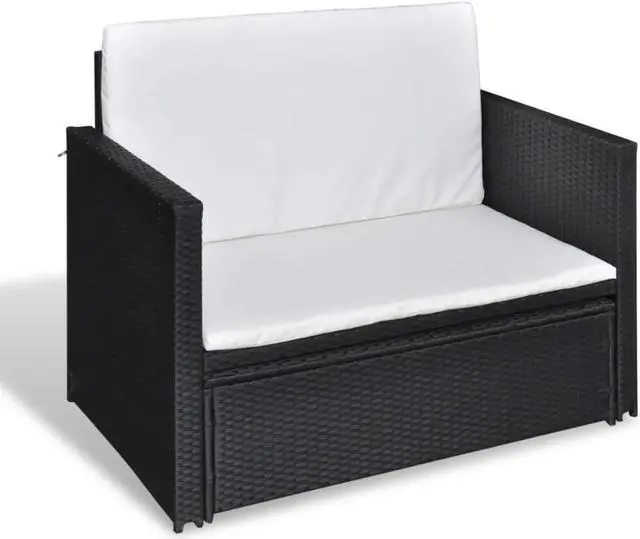 Alt view image 4 of 11 - vidaXL Patio Furniture Set 2 Piece Sleeper Sofa with Cushions PE Rattan Black