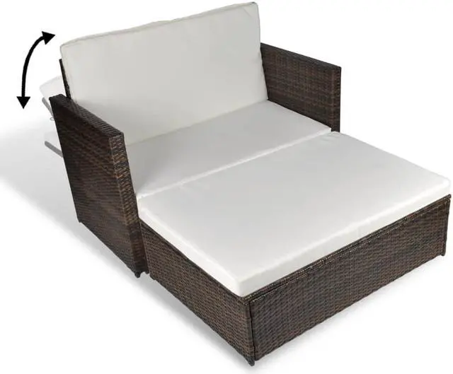 Alt view image 3 of 11 - vidaXL 2 Seater Sofa Patio Wicker Sleeper Sofa with Cushions PE Rattan Brown