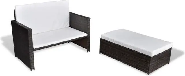 Alt view image 2 of 11 - vidaXL 2 Seater Sofa Patio Wicker Sleeper Sofa with Cushions PE Rattan Brown