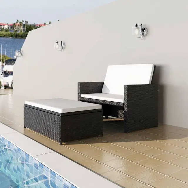 Main image of vidaXL Patio Furniture Set 2 Piece Sleeper Sofa with Cushions PE Rattan Black