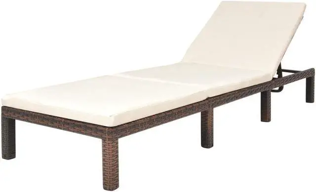Alt view image 2 of 11 - vidaXL Patio Lounge Chair with Cushion and Adjustable Backrest Brown Poly Rattan