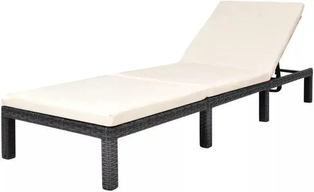 Alt view image 2 of 10 - vidaXL Patio Lounge Chair Outdoor Chaise Lounge with Cushion Poly Rattan Black