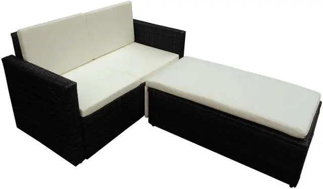 Alt view image 3 of 16 - vidaXL Patio Furniture Set 2 Piece Loveseat Outdoor Sofa Poly Rattan Black