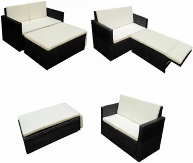 Alt view image 4 of 16 - vidaXL Patio Furniture Set 2 Piece Loveseat Outdoor Sofa Poly Rattan Black