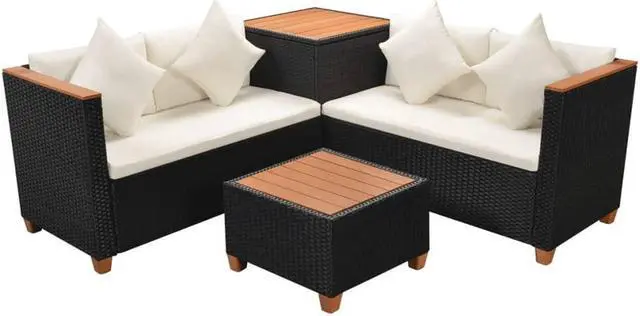 Alt view image 5 of 7 - vidaXL Patio Furniture Set 4 Piece Outdoor Sofa and Table Poly Rattan Black