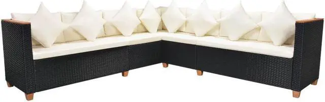 Alt view image 5 of 7 - vidaXL Patio Furniture Set 6 Piece Outdoor Sofa and Table Poly Rattan Black