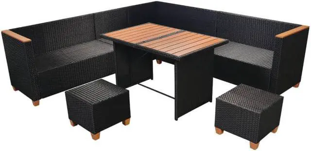Alt view image 5 of 7 - vidaXL Patio Furniture Set 7 Piece Outdoor Sofa and Table Poly Rattan Black