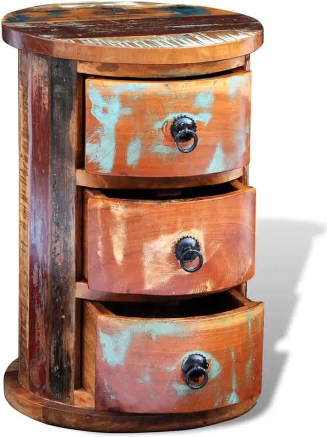 Alt view image 4 of 13 - vidaXL Solid Reclaimed Wood Storage Cabinet 3 Drawer Handmade Rustic Retro