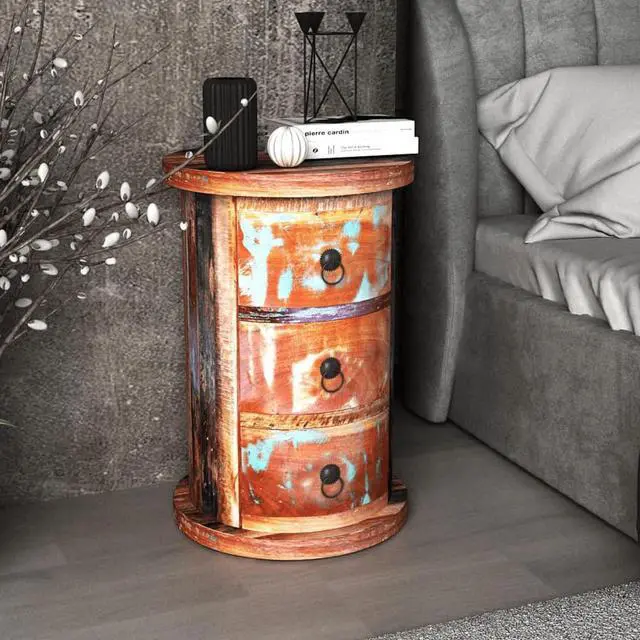 Alt view image 2 of 13 - vidaXL Solid Reclaimed Wood Storage Cabinet 3 Drawer Handmade Rustic Retro