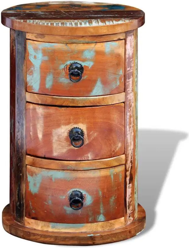 Alt view image 3 of 13 - vidaXL Solid Reclaimed Wood Storage Cabinet 3 Drawer Handmade Rustic Retro