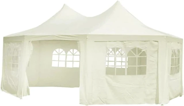 Alt view image 5 of 8 - vidaXL Octagonal Party Tent Cream White 20' x 15' x 12'