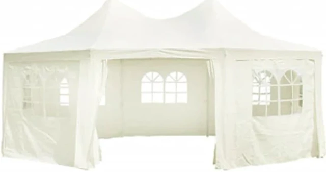 Alt view image 6 of 8 - vidaXL Octagonal Party Tent Cream White 20' x 15' x 12'