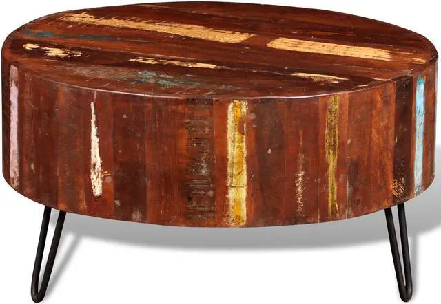 Alt view image 3 of 14 - vidaXL Coffee Table Round End Table with Iron Pin Legs Solid Wood Reclaimed