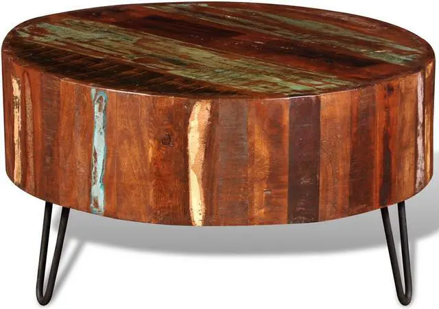 Alt view image 4 of 14 - vidaXL Coffee Table Round End Table with Iron Pin Legs Solid Wood Reclaimed