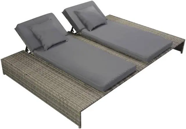 Main image of vidaXL Double Sun Lounger Outdoor Sun Lounge Chair with Cushion Poly Rattan Gray