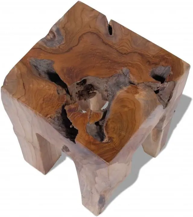 Alt view image 6 of 12 - vidaXL Solid Teak Wood Stool Chair Side Accent Table Plant Flower Stand Resin