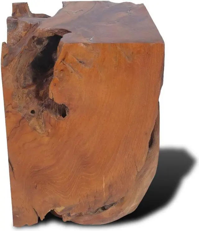 Alt view image 6 of 12 - vidaXL 11.8" Wide Solid Teak Wooden Log Stool Resin Chair Side Table Handmade