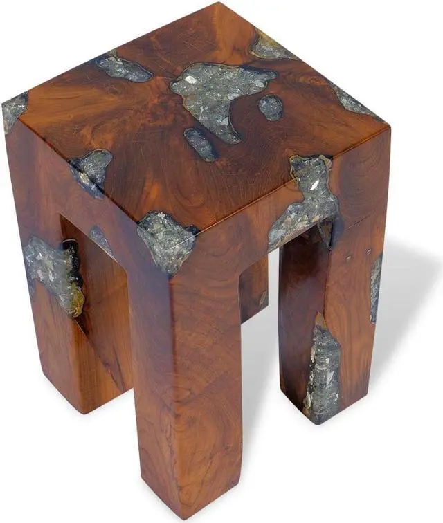 Alt view image 7 of 17 - vidaXL Stool Ottoman Foot Rest Foot Stool Side Table Solid Teak Wood and Resin