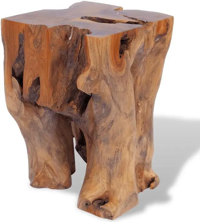 Alt view image 3 of 12 - vidaXL 11.8" Wide Solid Teak Wooden Log Stool Resin Chair Side Table Handmade