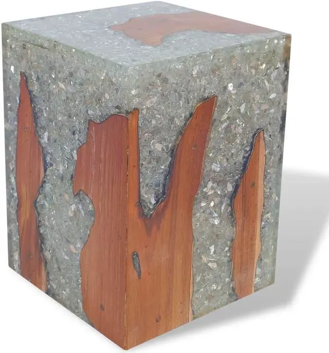Alt view image 2 of 12 - vidaXL Stool Ottoman Foot Rest Foot Stool Side Table Solid Teak Wood and Resin